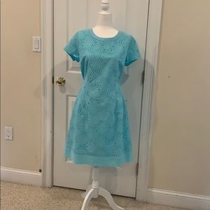 Talbots Sheath Dress in a  Aqua eyelet fabric